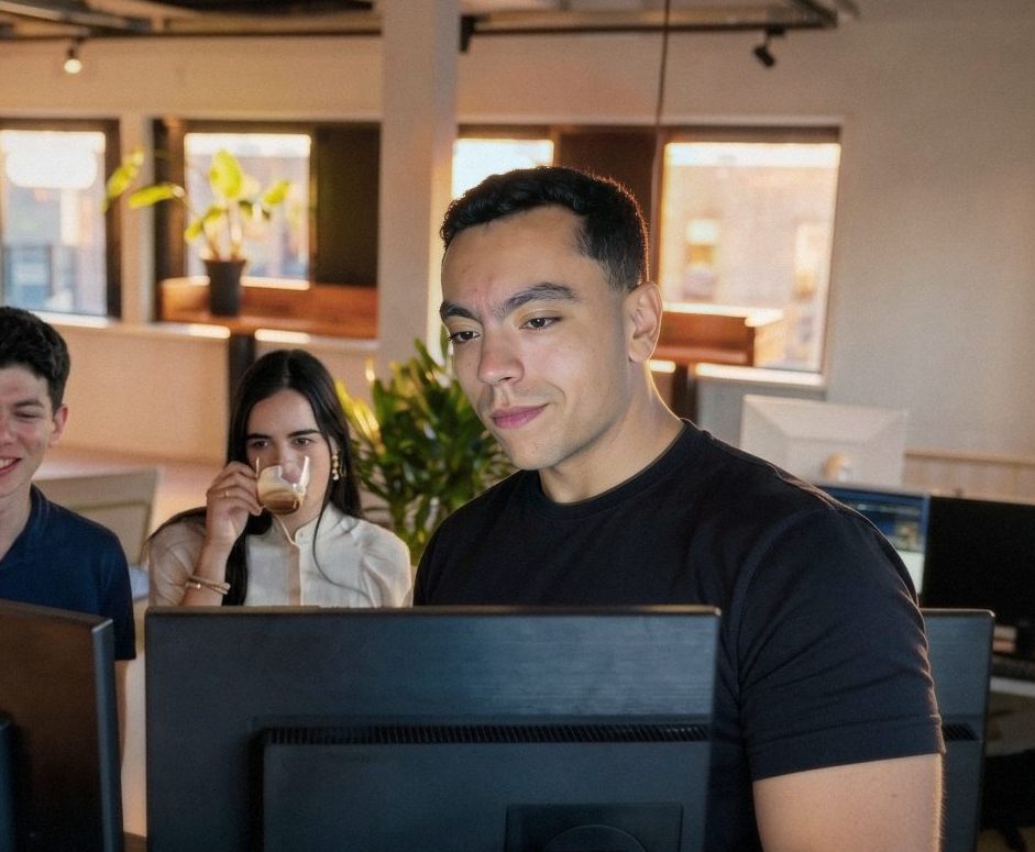 L'équipe au studio, en train de construire un site client